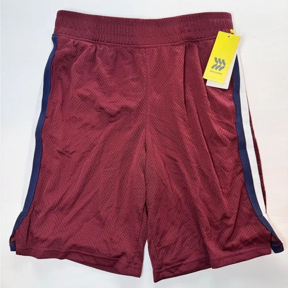 All in Motion Boys Burgundy Mesh Shorts with Navy Accents Size XL (16)